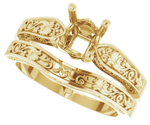 Sužadėtuvių Žiedas „Solitaire Floral“ 14k yellow gold Asscher 5.5mm (10)