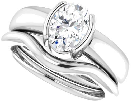 Sužadėtuvių Žiedas „Half-Bezel Solitaire“ 14k white gold Oval 8mm x 6mm (10)