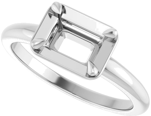 Sužadėtuvių Žiedas „Claw-Prong Solitaire Bezel-Style“ 14k white gold Emerald 7mm x 5mm (5)