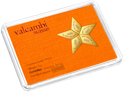 5 x 1 g investīciju zelta stienis CombiBar™ Gold STAR  Valcambi (3)