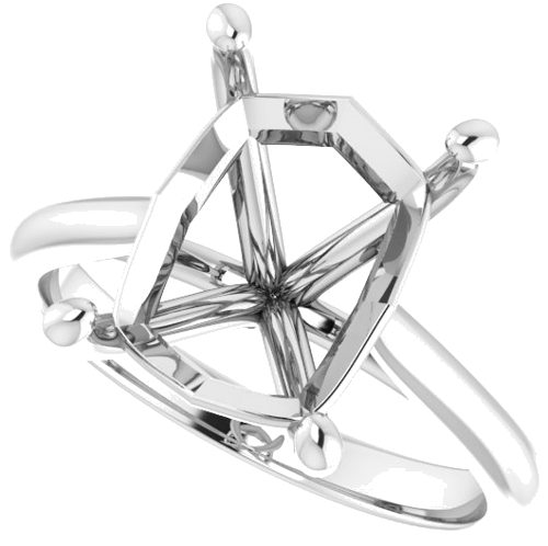 14K White 11x9 mm Emerald Solitaire Engagement Ring Mounting (5)