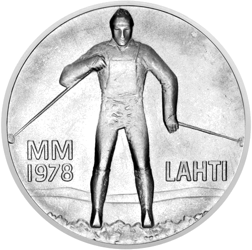 25 марки LAHTI световно първенство по ски бягане 1978 Финландия сребърна монета (1)