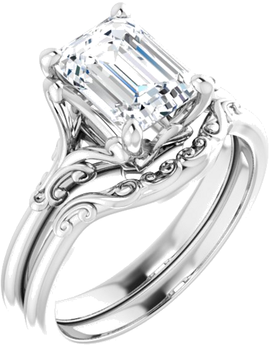 Sužadėtuvių Žiedas „Solitaire“ 14k white gold Emerald 8mm x 6mm (6)