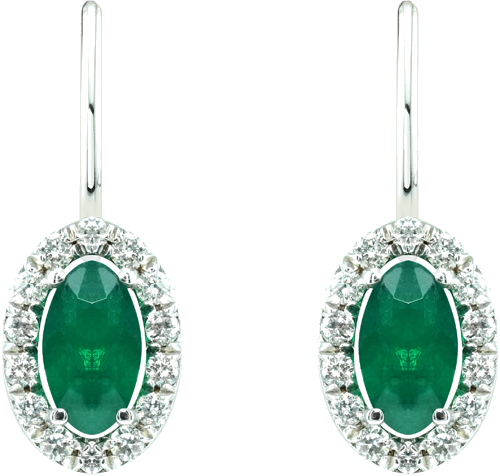 0,46 ct smaragdais ir 0,14 ct Round-cut W-SI natūraliais deimantais inkrustuoti aukso auskarai (1)