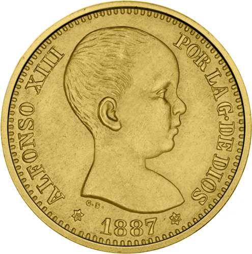 20 Pesetų Alfonsas XIII (1887-1890) Ispanija auksinė moneta (1)