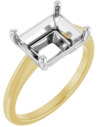 14K Yellow White 10x8 mm Emerald Solitaire Engagement Ring Mounting (1)