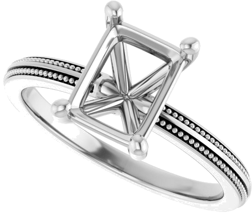 Sužadėtuvių Žiedas „Solitaire Milgrain“ 14k white gold Emerald 8mm x 6mm (5)