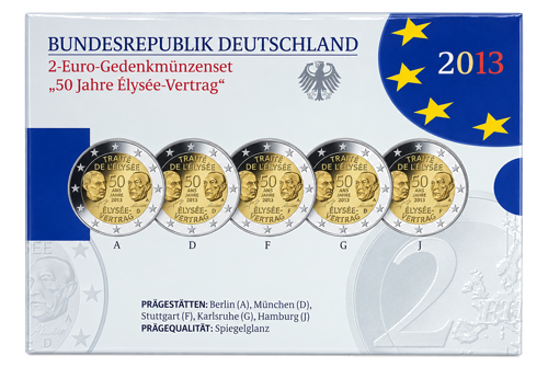 2013 Vokietija Eliziejaus sutartis 2 eurų monetų rinkinys BU pakuotėje (1)