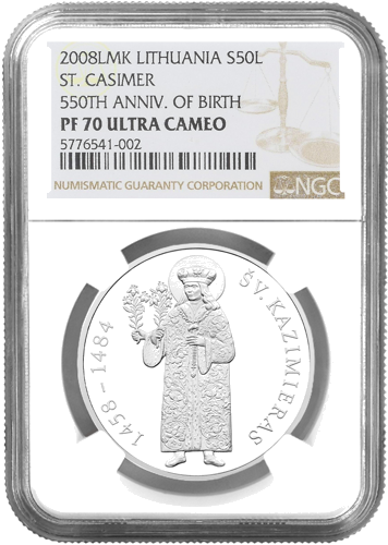 2008 Lithuania St. Casimir 50 litas silver coin PF 70 ULTRA CAMEO (1)