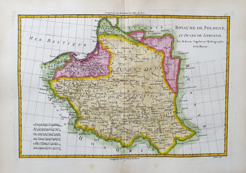 Antikvāra Polijas-Lietuvas kopvalsts (ATR) karte pirms dalīšanas. Rigobert Bonne, Parīze, 1787. g. (1)