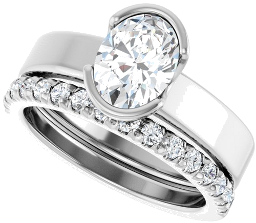 Sužadėtuvių Žiedas „Half-Bezel Solitaire“ 14k white gold Oval 8mm x 6mm (10)