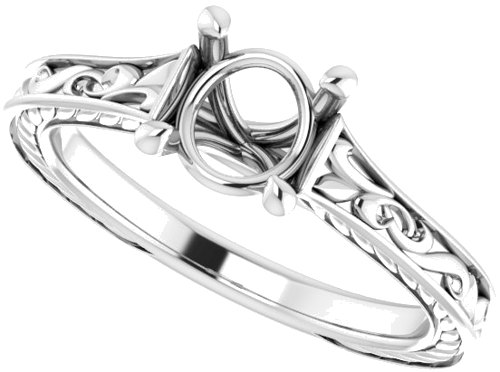 Sužadėtuvių Žiedas „Scroll Solitaire“ 585 Baltojo Aukso Round 6.5mm (5)