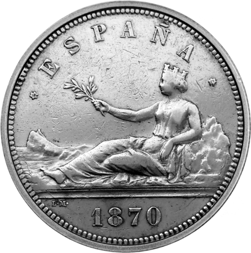 5 песос Временно правителство (1869-1870) Испанска сребърна монета (1)