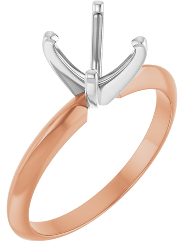 14K Rose White 6.6-7.2 mm Round 4-Prong Light Solitaire Ring Mounting (1)
