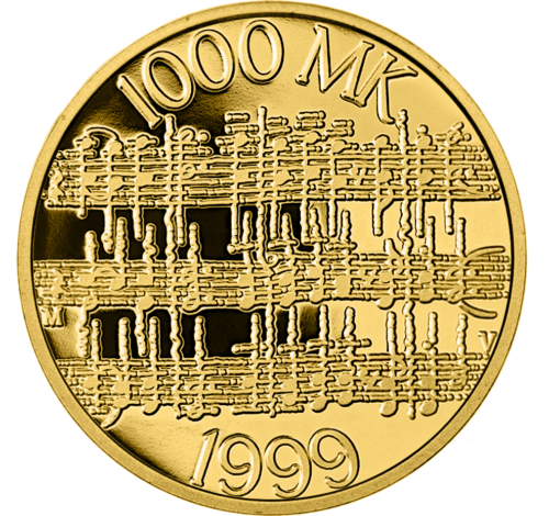 1999 Suomija Jean Sibelius 1000 Markkaa auksinė moneta (2)