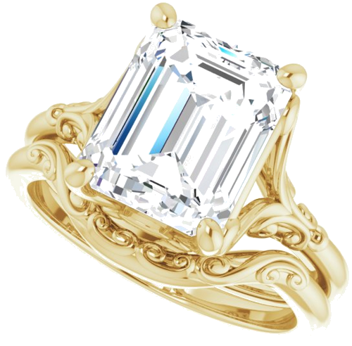 Sužadėtuvių Žiedas „Solitaire“ 585 Geltonojo Aukso Emerald 10mm x 8mm (10)