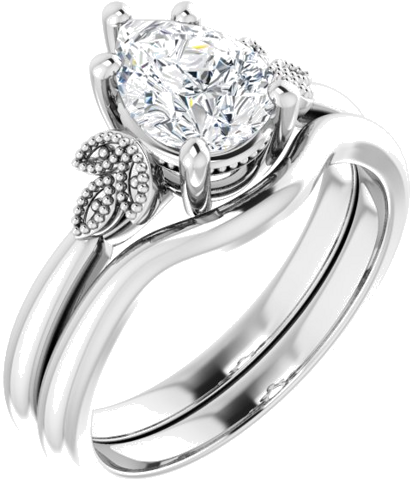 Sužadėtuvių Žiedas „Solitaire“ 14k white gold Pear 8mm x 6mm (6)