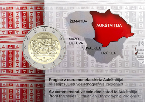 2020 Литва Aukštaitija Монета с номинал 2 евро върху карта (3)