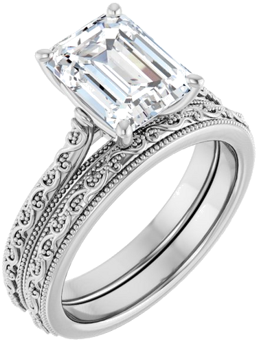 Sužadėtuvių Žiedas „Solitaire Sculptural“ 14k white gold Emerald 9mm x 7mm (6)