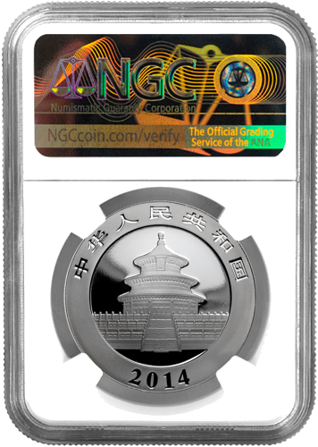 1 oz Панда 2014 Китай 10 юаней серебряная монета NGC MS 70 (Early Releases) (2)