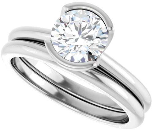 Sužadėtuvių Žiedas „Half-Bezel“ 14k white gold Round 6.5mm (10)
