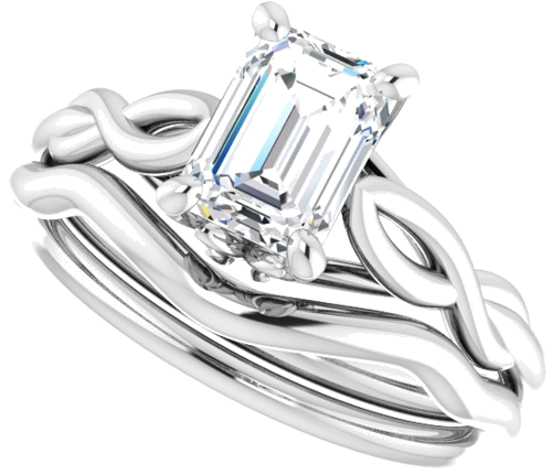 Sužadėtuvių Žiedas „Solitaire Sculptural“ 14k white gold Emerald 7mm x 5mm (10)