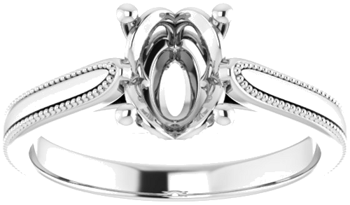 14K White 8x6 mm Oval Solitaire Engagement Ring Mounting (3)