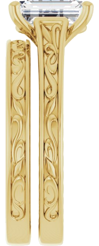 Sužadėtuvių Žiedas „Solitaire Scroll“ 14k yellow gold Emerald 8mm x 6mm (9)