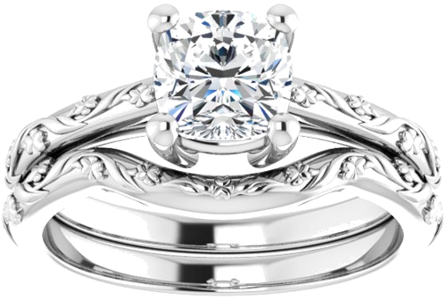 14K White 6 mm Cushion Solitaire Engagement Ring Mounting (8)