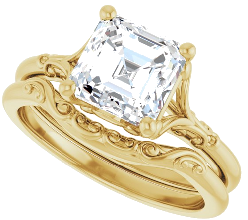 14K Yellow 7 mm Asscher Solitaire Engagement Ring Mounting (10)