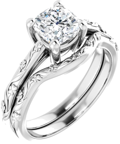 14K White 6 mm Cushion Solitaire Engagement Ring Mounting (6)