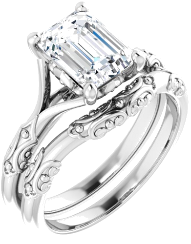 Sužadėtuvių Žiedas „Solitaire Split Shank“ 585 Baltojo Aukso Emerald 8mm x 6mm (6)