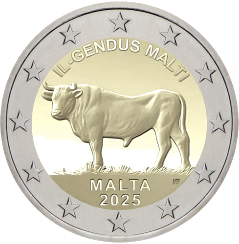 2025 Malta Vērsis Il Gendus Malti 2 eiro monēta BU kartītē (4)