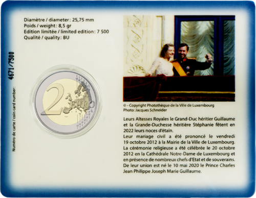 2022 Luxembourg 10 years wedding 2 euro BU coin in card (2)