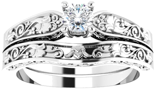 Sužadėtuvių Žiedas „Floral Solitaire“ 585 Baltojo Aukso Round 4.1mm (8)