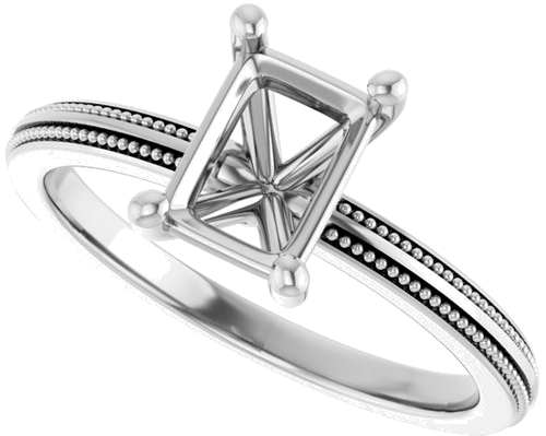 Sužadėtuvių Žiedas „Solitaire Milgrain“ 14k white gold Emerald 7mm x 5mm (5)