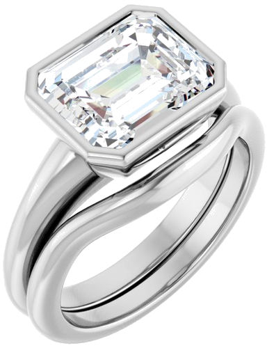 Sužadėtuvių Žiedas „Bezel-Set Solitaire“ 14k white gold Emerald 10mm x 8mm (6)