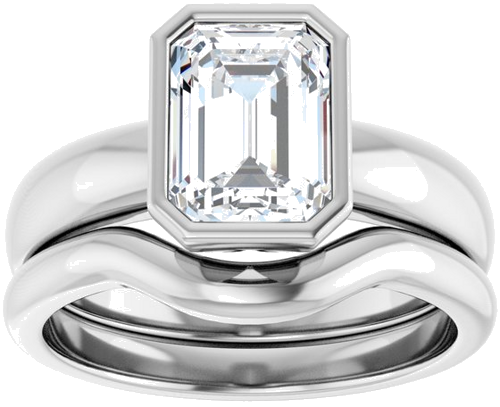 Sužadėtuvių Žiedas „Bezel-Set Solitaire“ 14k white gold Emerald 8mm x 6mm (8)