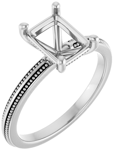 Sužadėtuvių Žiedas „Solitaire Milgrain“ 14k white gold Emerald 8mm x 6mm (1)
