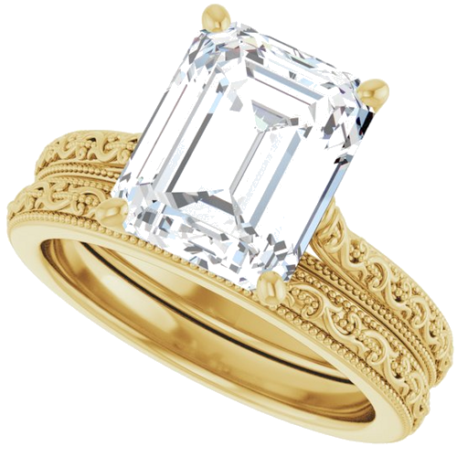 Sužadėtuvių Žiedas „Solitaire Sculptural“ 14k yellow gold Emerald 10mm x 8mm (10)