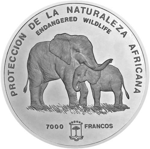 7000 Francs African Elephant 1995 Equatorial Guinea Silver Coin (1)