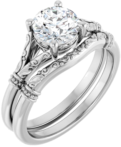 Sužadėtuvių Žiedas „Split Shank“ 585 Baltojo Aukso Round 6.5mm (6)