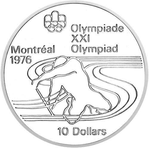 10 dolāru Olimpiāde kanoe airētājs Kanāda 1975 sudraba monēta (1)