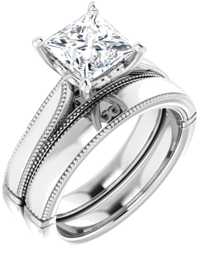 Sužadėtuvių Žiedas „Solitaire“ 14k white gold Square 6.5mm (6)