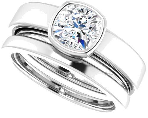 Sužadėtuvių Žiedas „Bezel-Set Solitaire“ 14k white gold Cushion 6mm (10)