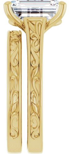 Sužadėtuvių Žiedas „Solitaire Scroll“ 14k yellow gold Emerald 10mm x 8mm (9)