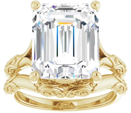 Sužadėtuvių Žiedas „Solitaire Sculptural“ 10k yellow gold Emerald 12mm x 10mm (8)