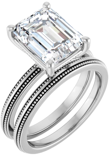 Sužadėtuvių Žiedas „Solitaire Milgrain“ 14k white gold Emerald 10mm x 8mm (6)