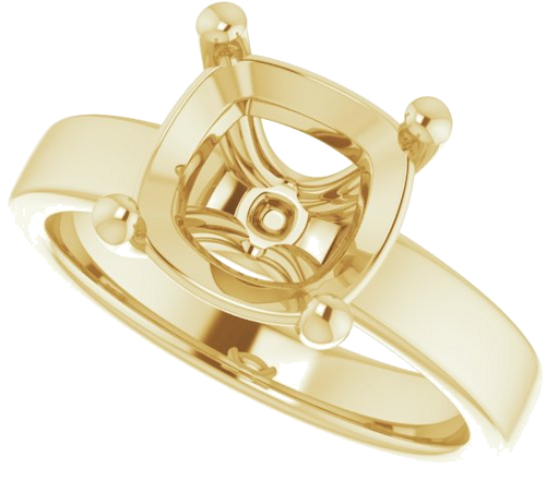 14K Yellow 9 mm Cushion Solitaire Engagement Ring Mounting (5)