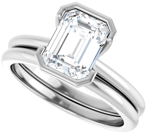 Sužadėtuvių Žiedas „Half-Bezel“ 14k white gold Emerald 8mm x 6mm (10)